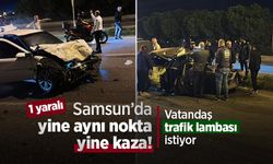 Samsun'da yine aynı nokta, yine kaza! Vatandaş trafik lambası istiyor: 1 yaralı