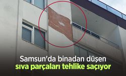 Samsun'da binadan düşen sıva parçaları tehlike saçıyor