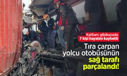 Tıra çarpan yolcu otobüsünün sağ tarafı parçalandı! Katliam gibi kazada 7 kişi hayatını kaybetti