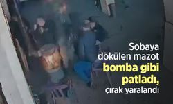 Sobaya dökülen mazot bomba gibi patladı, çırak yaralandı