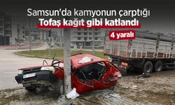 Samsun'da kamyonun çarptığı Tofaş kağıt gibi katlandı: 4 yaralı