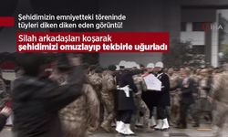 Şehidimizin emniyetteki töreninde tüyleri diken diken eden görüntü! Silah arkadaşları koşarak şehidimizi omuzlayıp tekbi