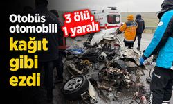Otobüs otomobili kağıt gibi ezdi: 3 ölü, 1 yaralı