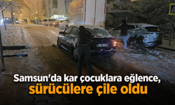 Samsun'da kar çocuklara eğlence, sürücülere çile oldu