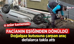 Doğalgaz kutusuna çarpan araç defalarca takla attı.