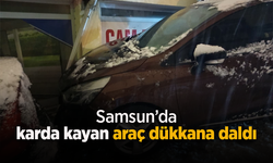 Samsun'da karda kayan araç dükkana daldı