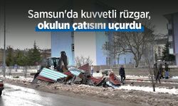 Samsun'da kuvvetli rüzgar, okulun çatısını uçurdu