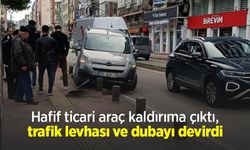Hafif ticari araç kaldırıma çıktı, trafik levhası ve dubayı devirdi