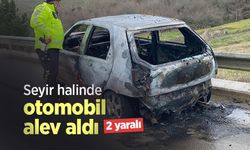 Seyir halinde otomobil alev aldı: 2 yaralı