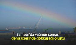 Samsun’da yağmur sonrası deniz üzerinde gökkuşağı oluştu