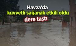 Havza'da kuvvetli sağanak etkili oldu, dere taştı