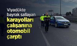Viyadükte bayrak sallayan karayolları çalışanına otomobil çarptı
