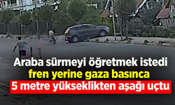 Sürücü eğitim alanında park etmek isterken fren yerine gaza bastı; boş araziye uçtu