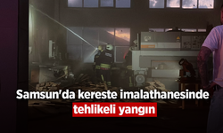 Samsun'da kereste imalathanesinde tehlikeli yangın