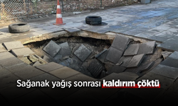 Sağanak yağış sonrası kaldırım çöktü