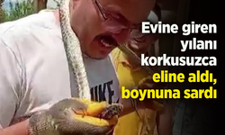 Evine giren yılanı korkusuzca eline aldı, boynuna sardı