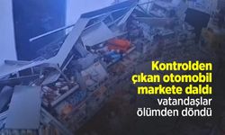 Kontrolden çıkan otomobil markete daldı, vatandaşlar ölümden döndü