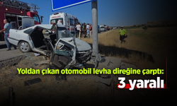 Yoldan çıkan otomobil levha direğine çarptı: 3 yaralı