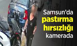 Samsun’da pastırma hırsızlığı kamerada: Kapıdaki poşeti alıp uzaklaştı