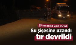 Su şişesine uzandı, tır devrildi: 25 ton mısır yola saçıldı