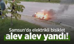 Samsun'da elektrikli bisiklet alev alev yandı!