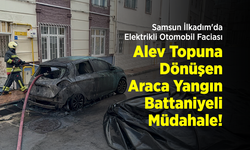 Samsun İlkadım'da Elektrikli Otomobil Faciası: Alev Topuna Dönen Araca Yangın Battaniyeli Müdahale!