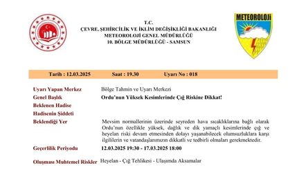yüksek kesimlerinde "çığ riski" uyarısı