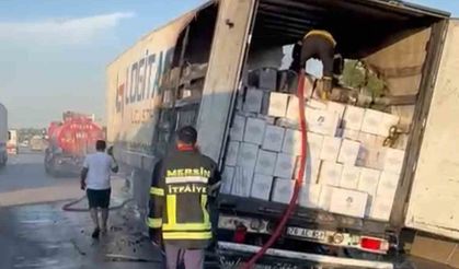 Otoyolda kaju yüklü tırda yangın