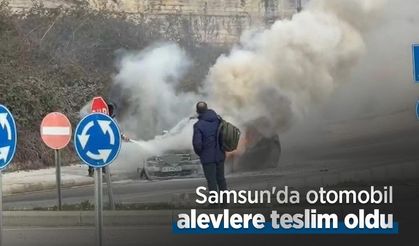 Samsun'da otomobil alevlere teslim oldu
