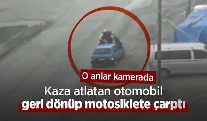 Kaza atlatan otomobil geri dönüp motosiklete çarptı: O anlar kamerada