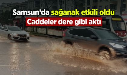 Havza'da kuvvetli sağanak etkili oldu, dere taştı