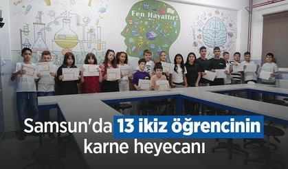 Samsun'da 13 ikiz öğrencinin karne heyecanı