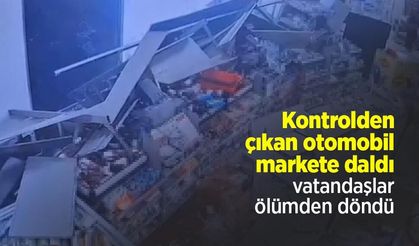 Kontrolden çıkan otomobil markete daldı, vatandaşlar ölümden döndü