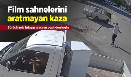 Film sahnelerini aratmayan kaza: Sürücü yola fırlayıp aracının peşinden koştu