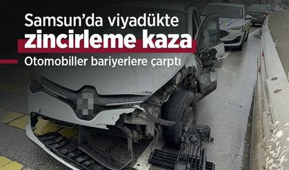 Samsun’da viyadükte zincirleme kaza: Otomobiller bariyerlere çarptı