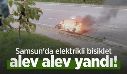 Samsun'da elektrikli bisiklet alev alev yandı!