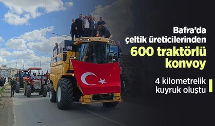 Bafra’da çeltik üreticilerinden 600 traktörlü konvoy: 4 kilometrelik kuyruk oluştu