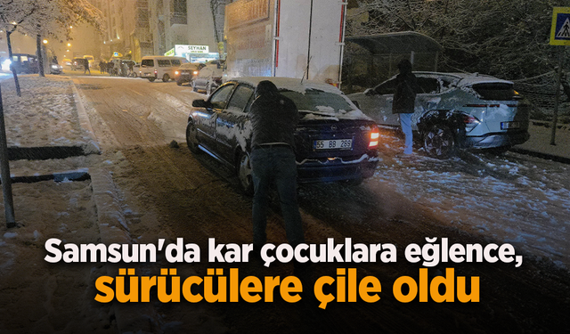 Samsun'da kar çocuklara eğlence, sürücülere çile oldu