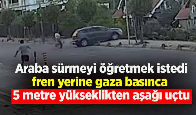 Sürücü eğitim alanında park etmek isterken fren yerine gaza bastı; boş araziye uçtu