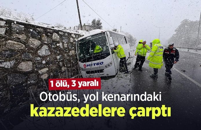 Otobüs, yol kenarındaki kazazedelere çarptı; 1 ölü, 3 yaralı
