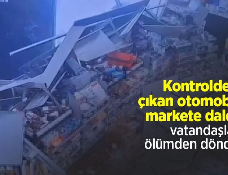 Kontrolden çıkan otomobil markete daldı, vatandaşlar ölümden döndü