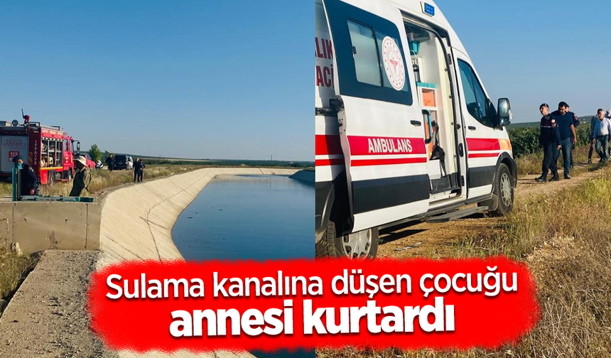 Sulama kanalı düşen çocuğu annesi kurtardı