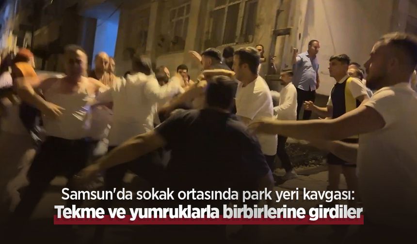 Samsun'da sokak ortasında park yeri kavgası: Tekme ve yumruklarla birbirlerine girdiler