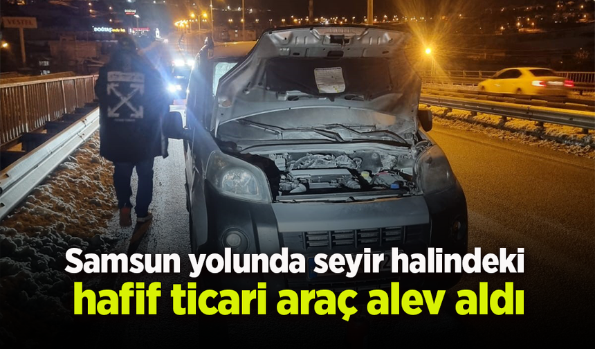 Samsun yolunda seyir halindeki hafif ticari araç alev aldı