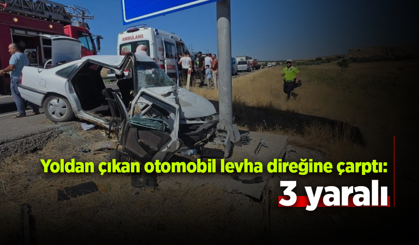 Yoldan çıkan otomobil levha direğine çarptı: 3 yaralı
