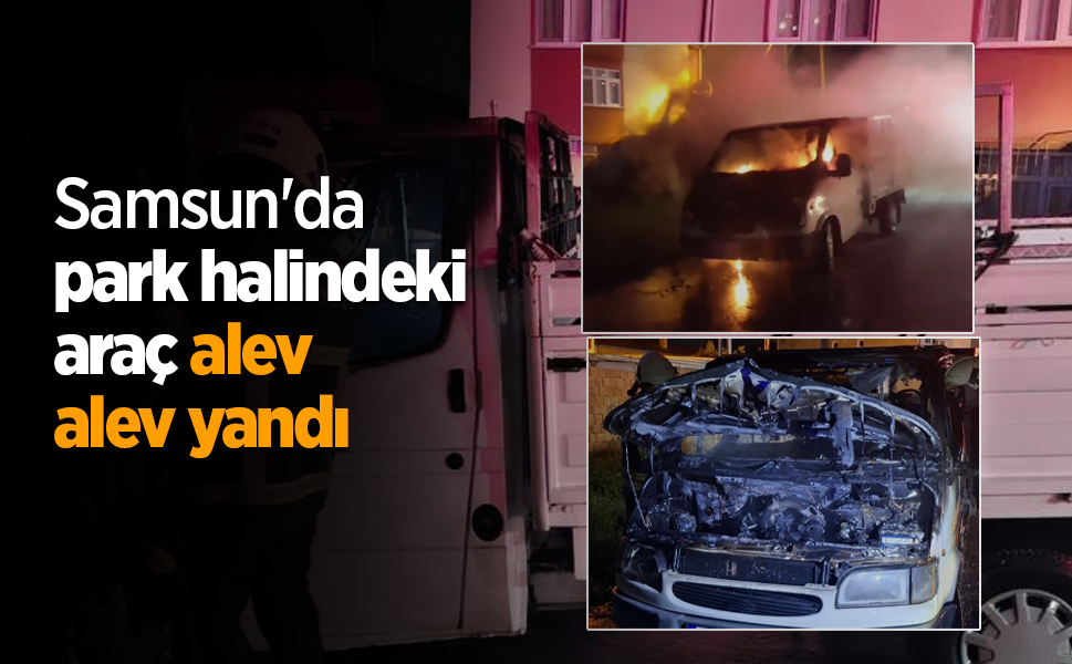 Samsun'da park halindeki araç alev alev yandı