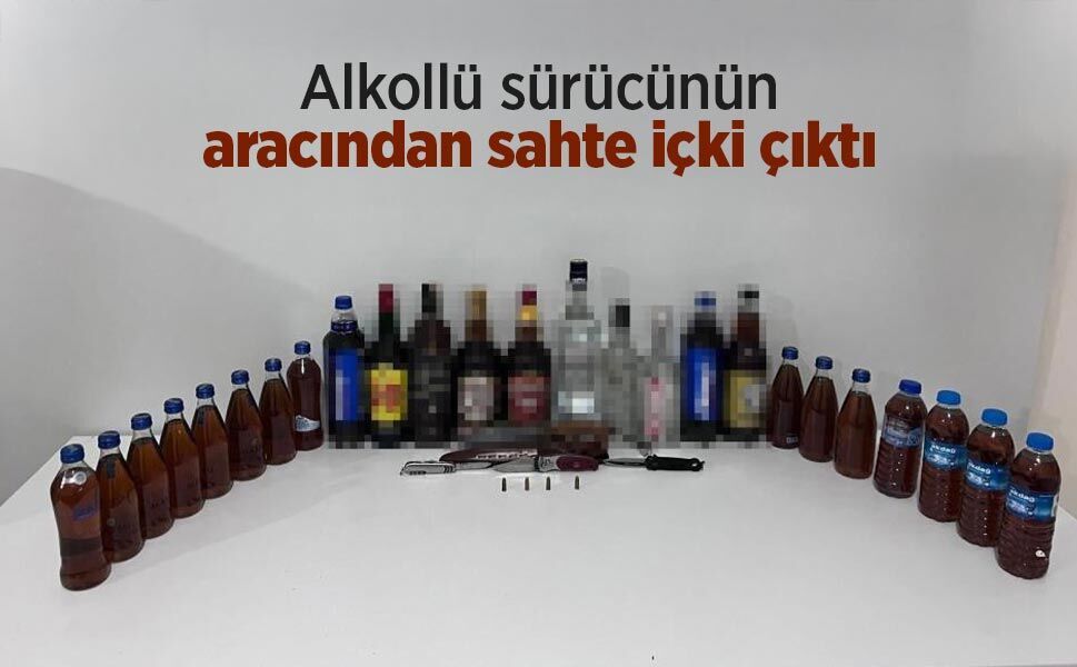 Alkollü sürücünün aracından sahte içki çıktı