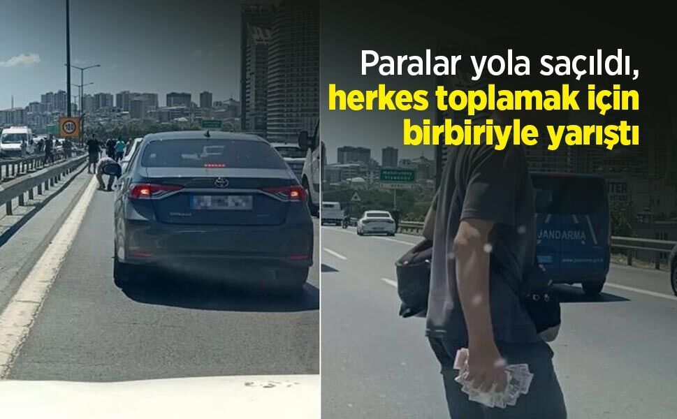 Paralar yola saçıldı, herkes toplamak için birbiriyle yarıştı