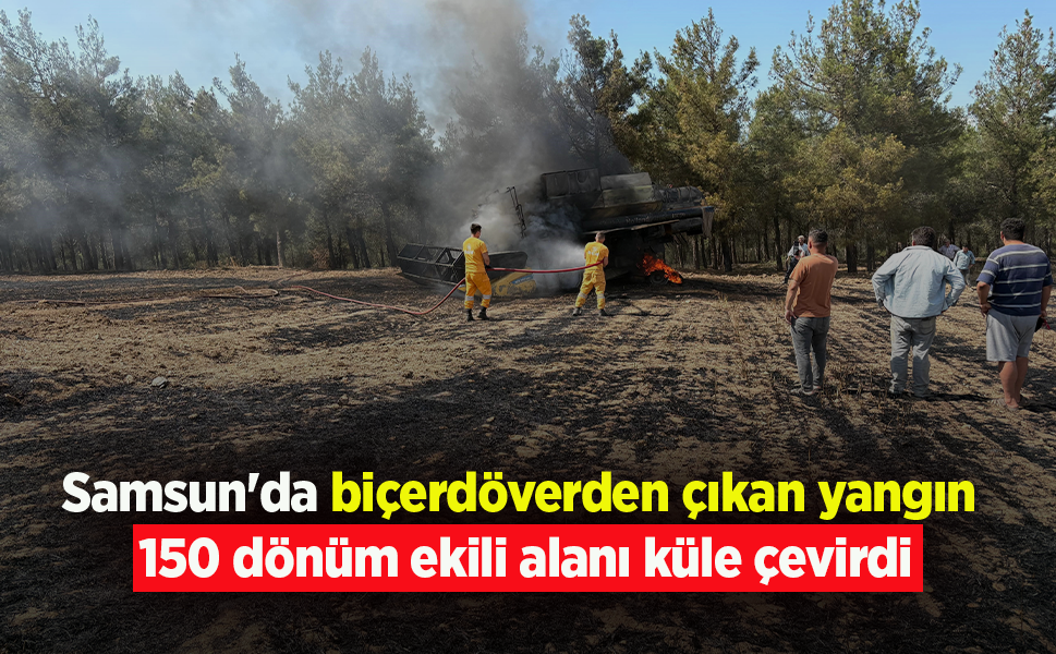Samsun'da biçerdöverden çıkan yangın 150 dönüm ekili alanı küle çevirdi