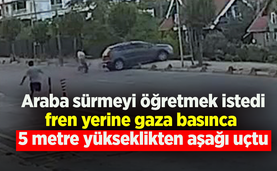 Sürücü eğitim alanında park etmek isterken fren yerine gaza bastı; boş araziye uçtu